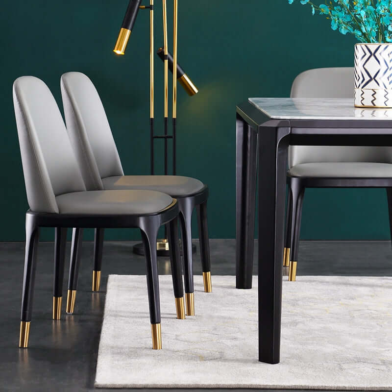 Elegant and stylish modern upholstered gray PU dining table chair set of 2