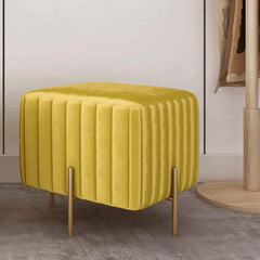 Yellow velvet pouf ottoman for modern interior decor