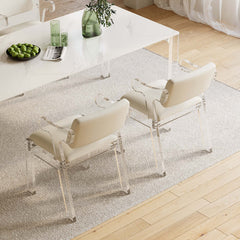 Chic acrylic white dining chair with arms and PU leather upholstery for a sophisticated touch