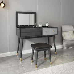 Majestic gray makeup vanity set with fliptop mirror and comfortable seating