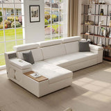 131" Sleeper Sectional Storage Sofa Pull Out Bed Headrest Adjustable with USB & Speaker