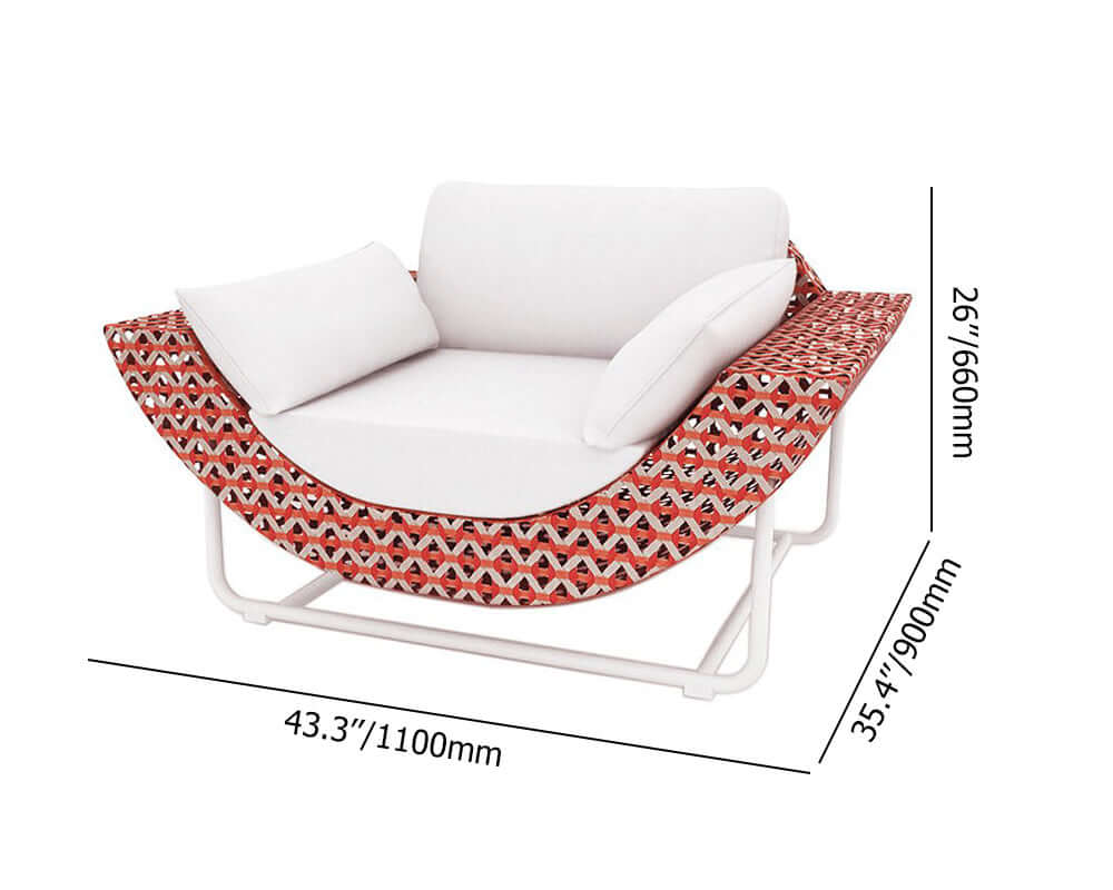 Contemporary 43.3 inch wide outdoor patio sofa with white and orange cushion
