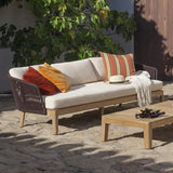 4 Pieces Teak Wood & Aluminum Outdoor Sofa Set with Coffee Table and Cushion in Natural