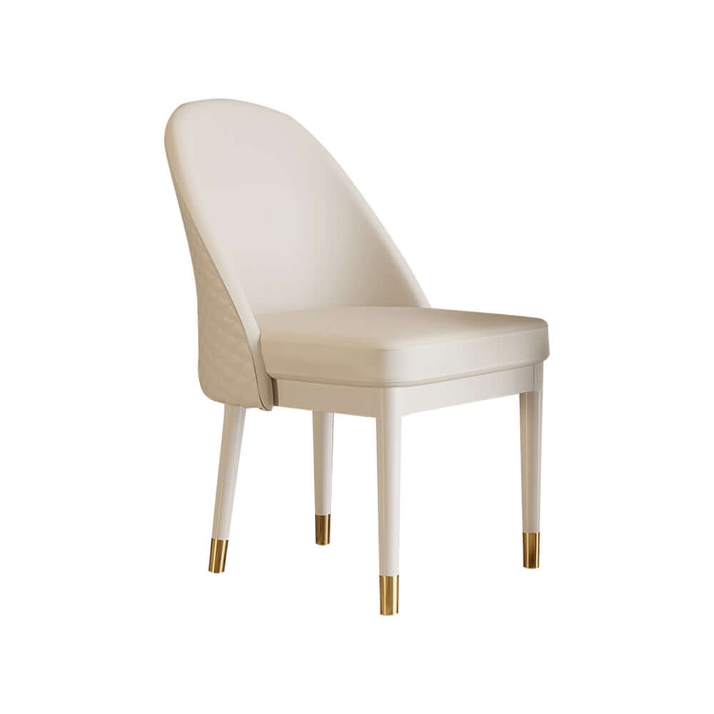Stylish beige dining chair with faux leather seat and sturdy solid wood frame for modern spaces