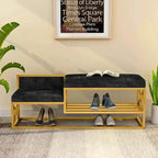 39.4 inch Black Shoe Storage Bench Entryway Velvet Upholstered Metal Frame Seat Furniture Organizer