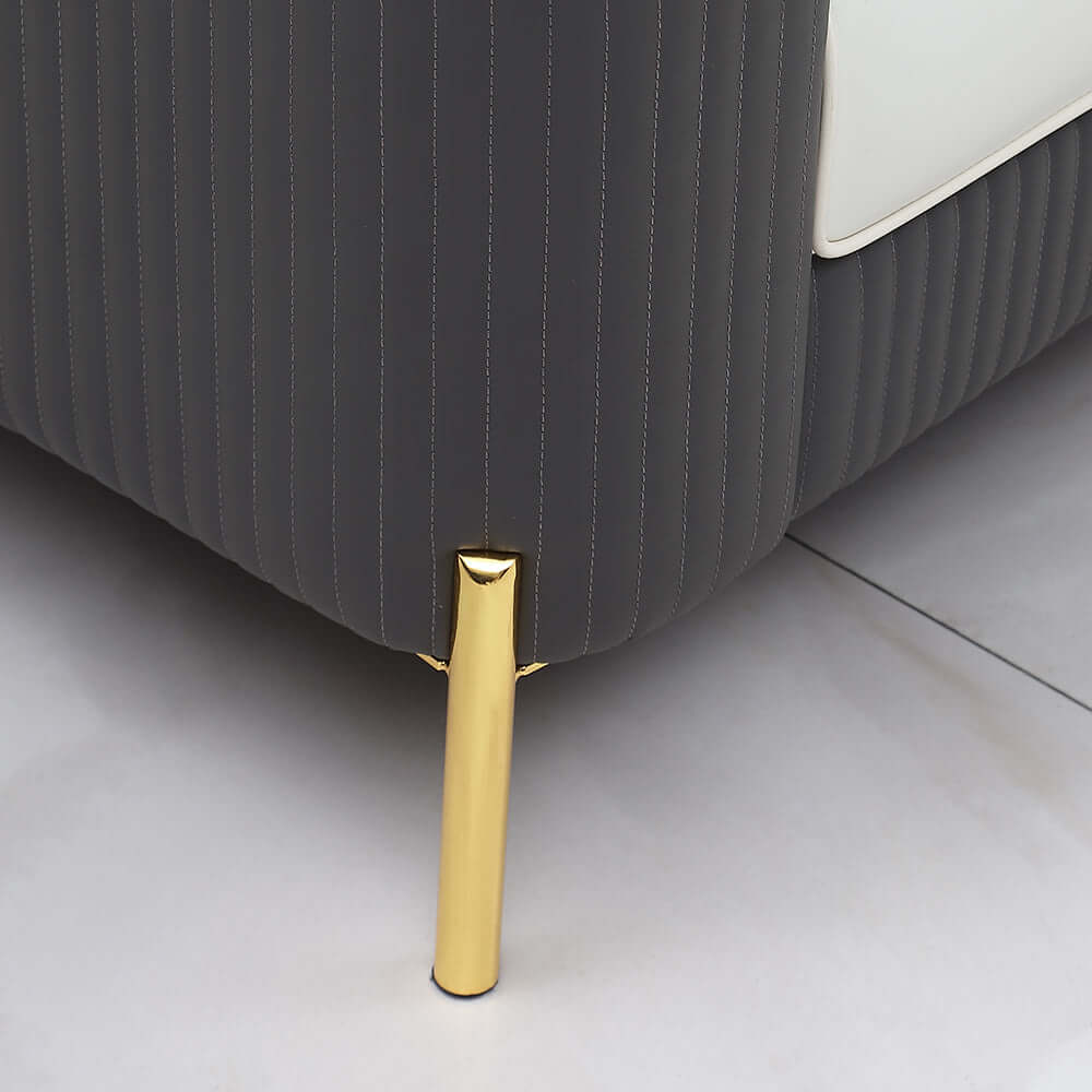 Gray and Beige Modern Living Room Set with Faux Leather Upholstered Sofa and Pillow Included