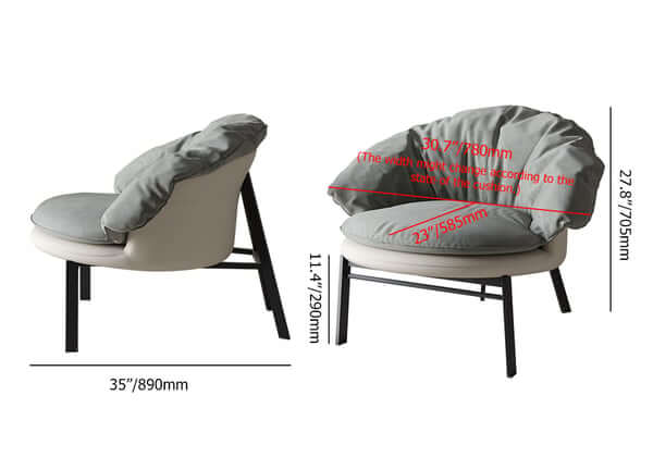 Gray & Beige Cloud Chair with Velvet & PU leather Upholstery
