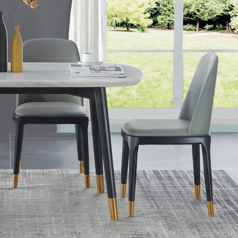 Modern Upholstered Gray PU Dining Table Chair Set of 2