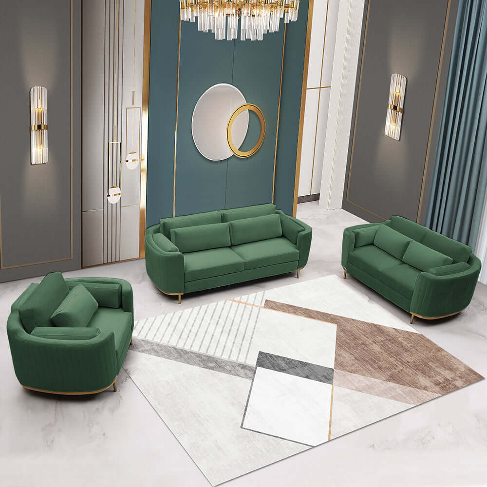 Green velvet upholstered chair and loveseat set for modern living rooms メイン画像