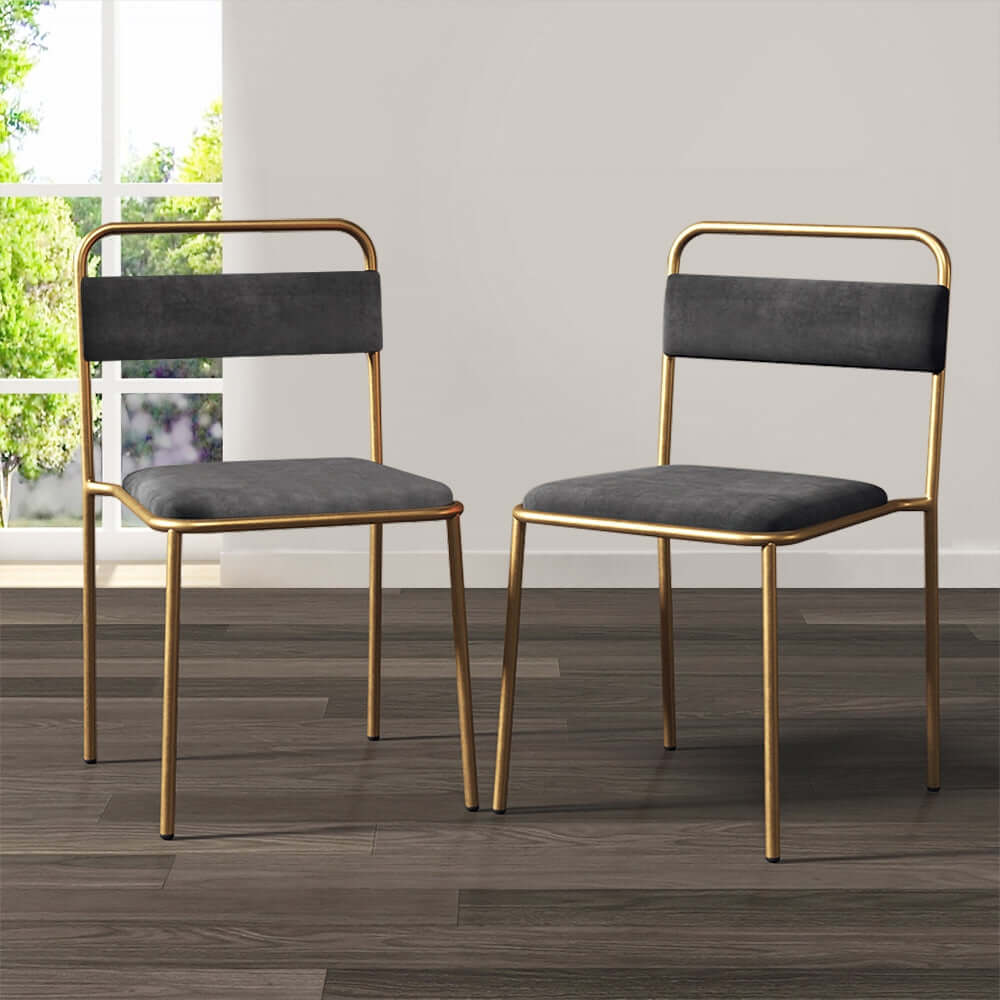 Contemporary gray dining chair without arms, upholstered in modern fabric, set of 2 chairs in elegant gold color Hauptbild