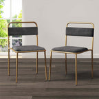 Contemporary gray dining chair without arms, upholstered in modern fabric, set of 2 chairs in elegant gold color
