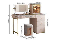 Champagne modern makeup vanity set with storage for jewelry, cabinet, and stool