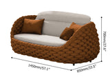 4 Pieces Woven Rope Outdoor Sofa Set with Faux Marble Top Coffee Table in Black & Gray