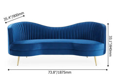 Luxury blue velvet sofa set with curved 3-seater loveseat and sofa for stylish living room decor