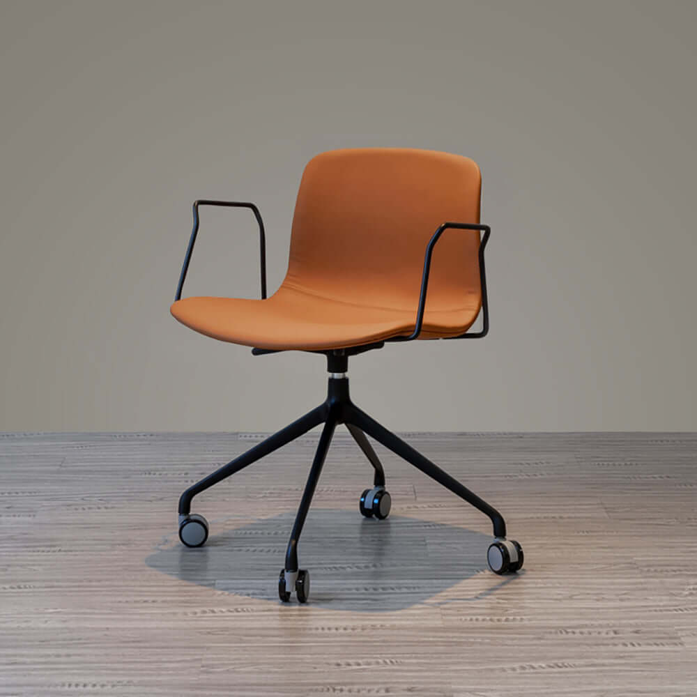 Brown modern swivel office chair with PU leather upholstery and backrest for comfortable seating Main image