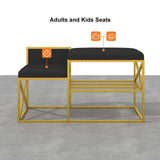 Modern PU Leather Upholstered Entryway Bench White with Gold Legs