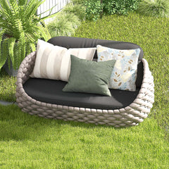 Outdoor 2-Seater Rope Woven Loveseat with Comfy Removable Cushions for Patio Relaxation