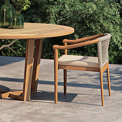 Modern natural and beige outdoor patio dining chair armchair with teak wood design