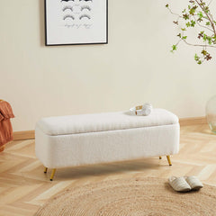 Stylish Boucle White Storage Ottoman Bench for Modern Bedroom