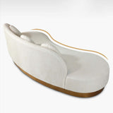 Modern White & Gold Velvet Curved Sofa for 3 Seaters with Pillows & Stainless Steel Base