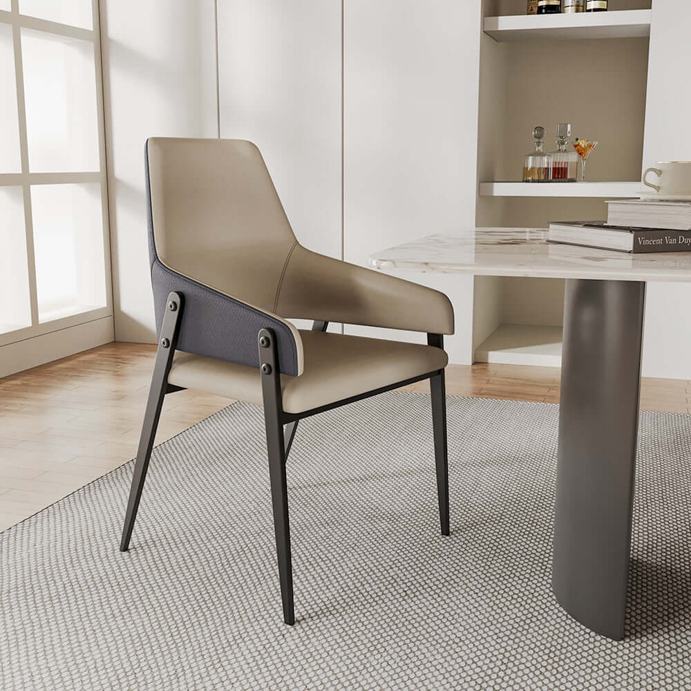 Modern Khaki PU Leather Upholstered Dining Chair Set of 2 Solid Back Comfortable Seating Main image