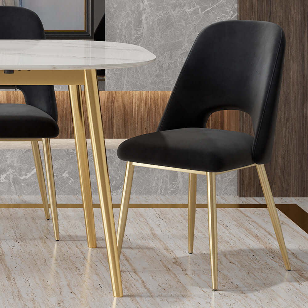 Modern Black Upholstered Dining Chair Set of 2 with Hollow Back & Gold Legs Secondary image
