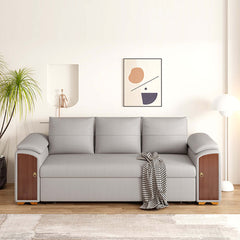 Versatile 94.5" gray pull out sofa bed convertible LeathAire sleeper with lifttop coffee table