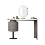 Minimalist makeup vanity set featuring stone top dressing table and standing mirror