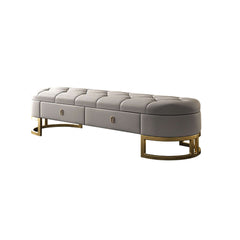 Contemporary Beige Ottoman Furniture with Storage Drawers and Leather Upholstery for Bedroom