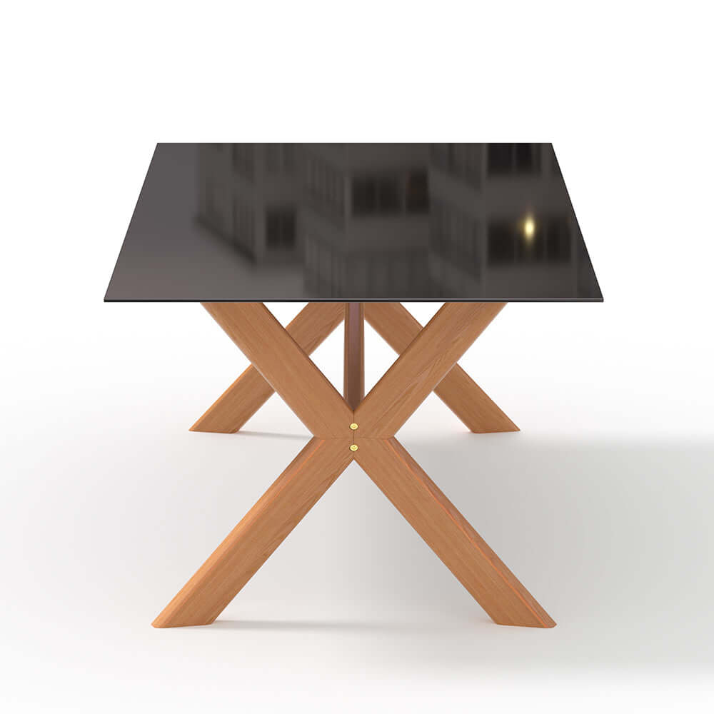 7-piece teak wood dining set for outdoor use with natural rattan armchair