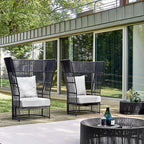 Durable Midcentury Moden Style Wingback Chair Rattan with White Cushion Pillow