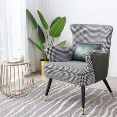 Green Cotton Linen Houndstooth Side Chair with Gold Legs - Modern accent chair for living room decor