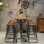 7 piece wooden breakfast table and bar stools for industrial decor