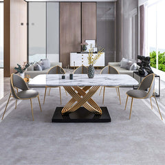 Modern dining chair with luxurious PU leather upholstery and elegant gold finish