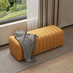 Contemporary orange leather upholstered bench with tufted details and 47.2'' length