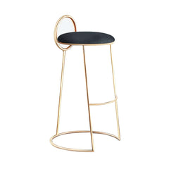 Luxurious gray velvet bar stool with low back and glamorous gold legs for stylish home interiors