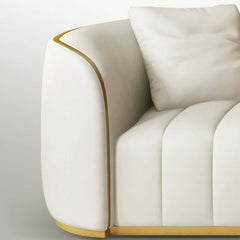 Sophisticated 89-inch faux leather upholstered sofa with glamorous gold legs