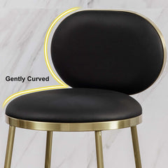 Sleek beige artificial leather upholstered round bar seat with back 2-set