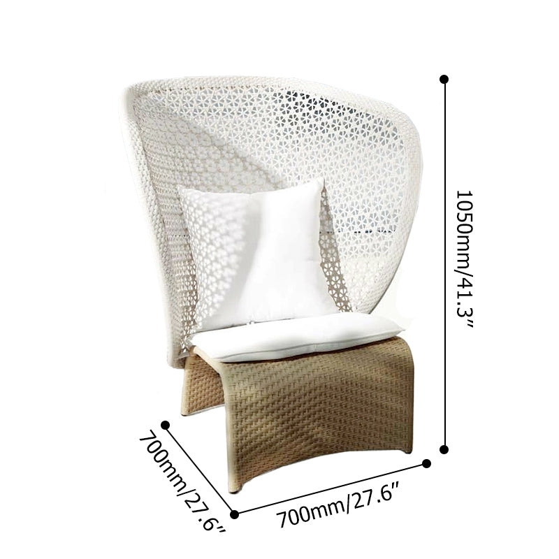 Hofer Rattan Outdoor Wingback Chair with White Cushion Pillow with Arched Bottom