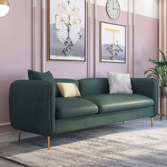 Elegant 3Seater Green Sofa in LeathAire with Stainless Steel Base - 70.9" Modern Upholstered