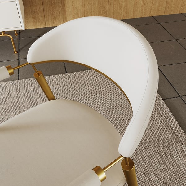 Set of 2 Curvice white PU leather dining chairs with curved back and stainless steel arms