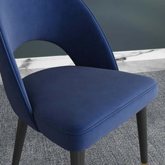 Modern blue velvet dining chair with curved back and comfortable upholstery, set of 2