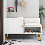 White Contemporary Upholstered Shoe Rack Bench with Storage Cabinet and Shelf Hallway