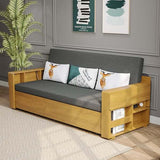82" Gray & Brown Full Sleeper Sofa Cotton & Linen Convertible Sofa Bed with Storage