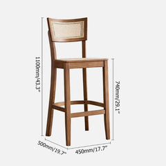 Tall natural wood bar stool with sturdy frame and supportive back