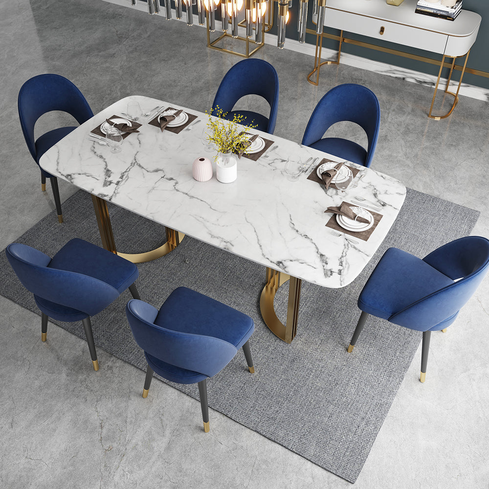 Modern Upholstered Blue Dining Chair Velvet Curved Back Set of 2