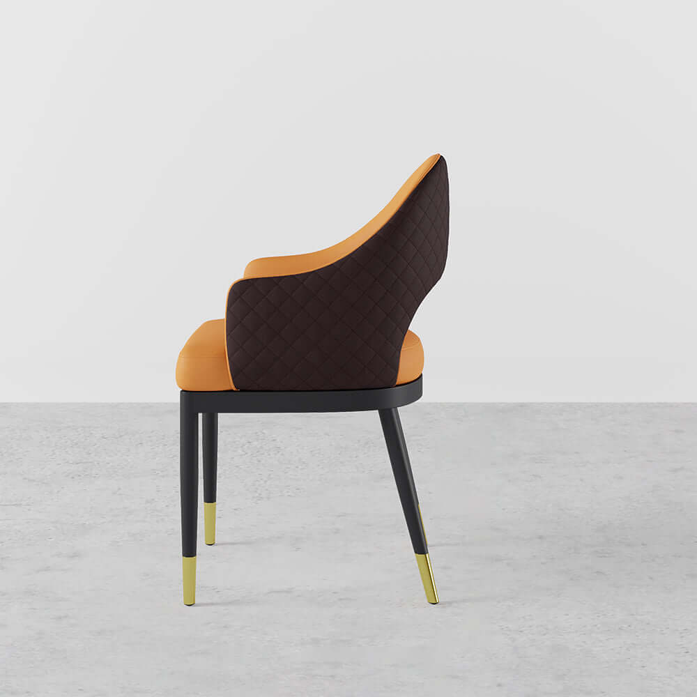 Modern Orange & Coffee PU Leather Dining Chair Set of 2 Open Back with Arms