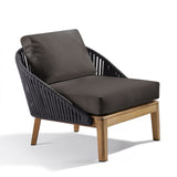 Rattan Outdoor Accent Chair Armless Chair in Solid Wood Bottom with Gray Cushion