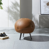 17.7''Dia Modern Round Buttoned Faux Leather Pouf Ottoman Upholstered Footstool in Brown