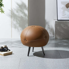 17.7 inch diameter footstool in brown faux leather, perfect for modern and stylish living rooms